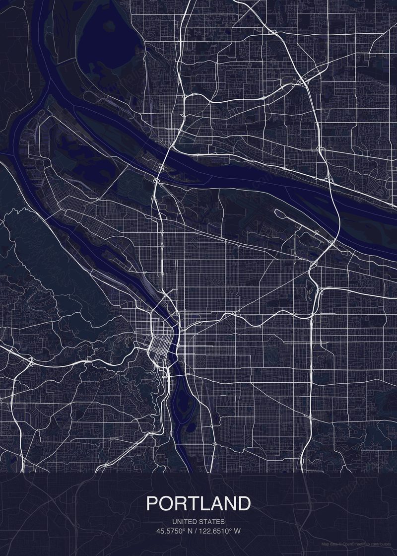 Portland map poster dark style - minimalist navy city map