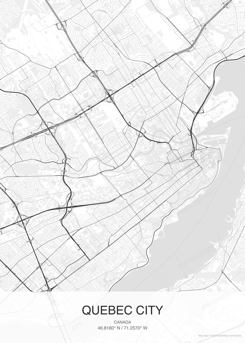 Quebec City map poster classic style - minimalist black and white city map