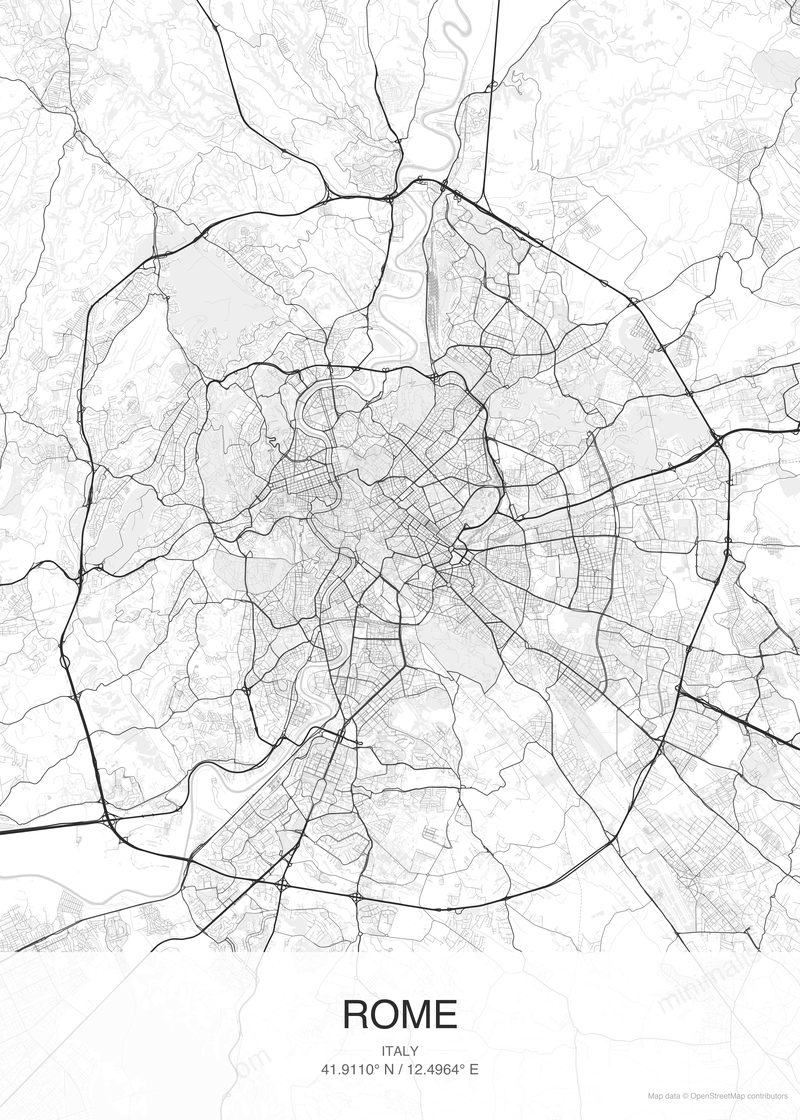 Rome map poster classic style - minimalist black and white city map