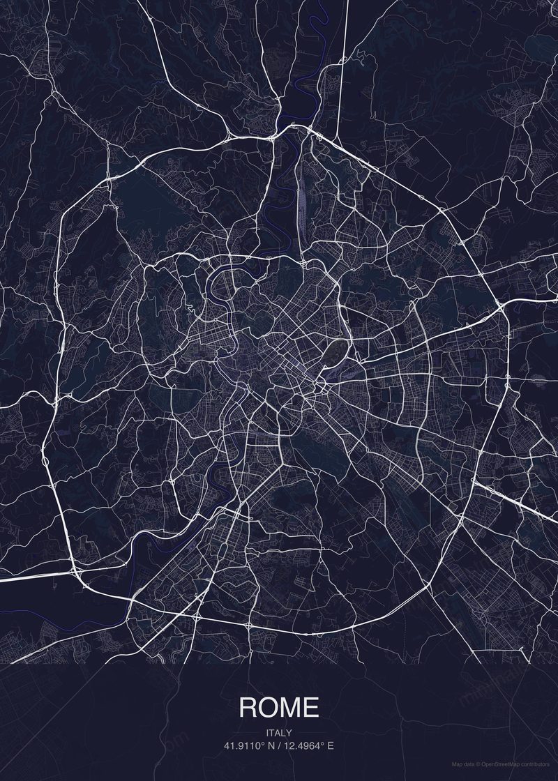 Rome map poster dark style - minimalist navy city map