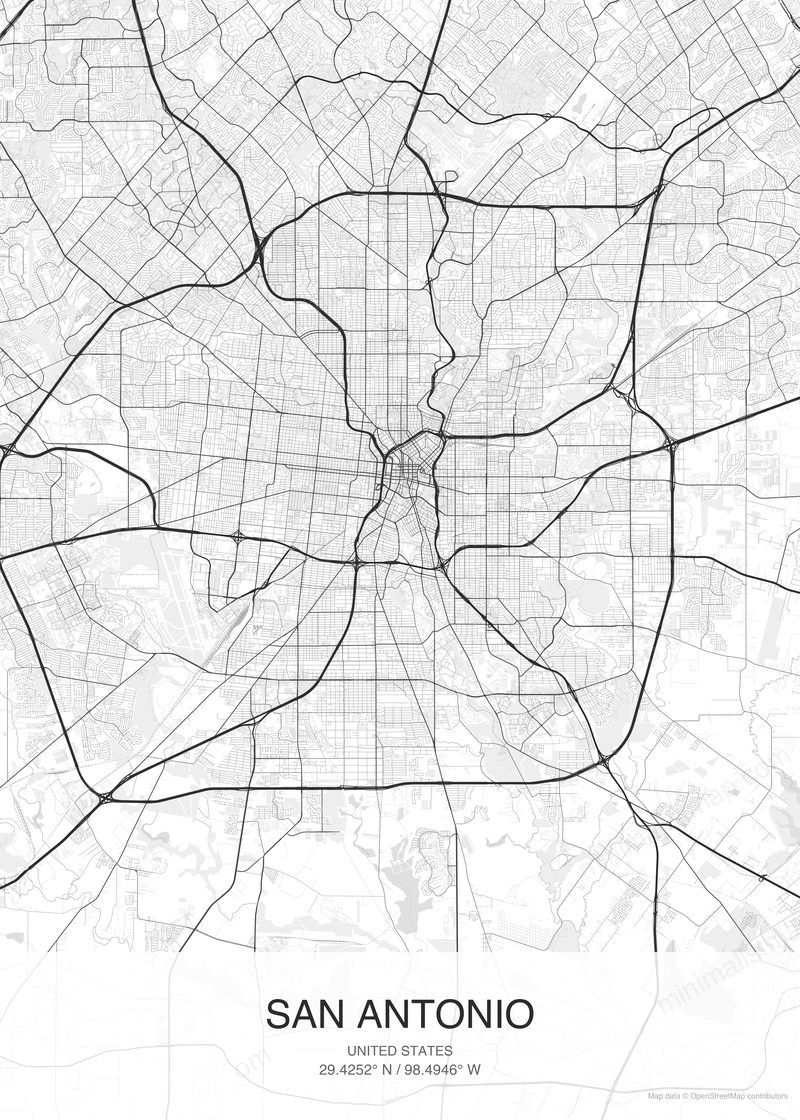 San Antonio map poster classic style - minimalist black and white city map