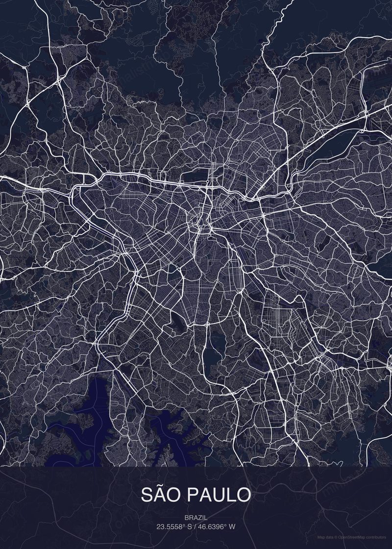 São Paulo map poster dark style - minimalist navy city map