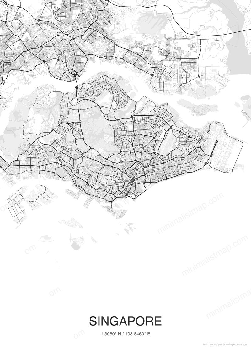 Singapore map poster classic style - minimalist black and white city map