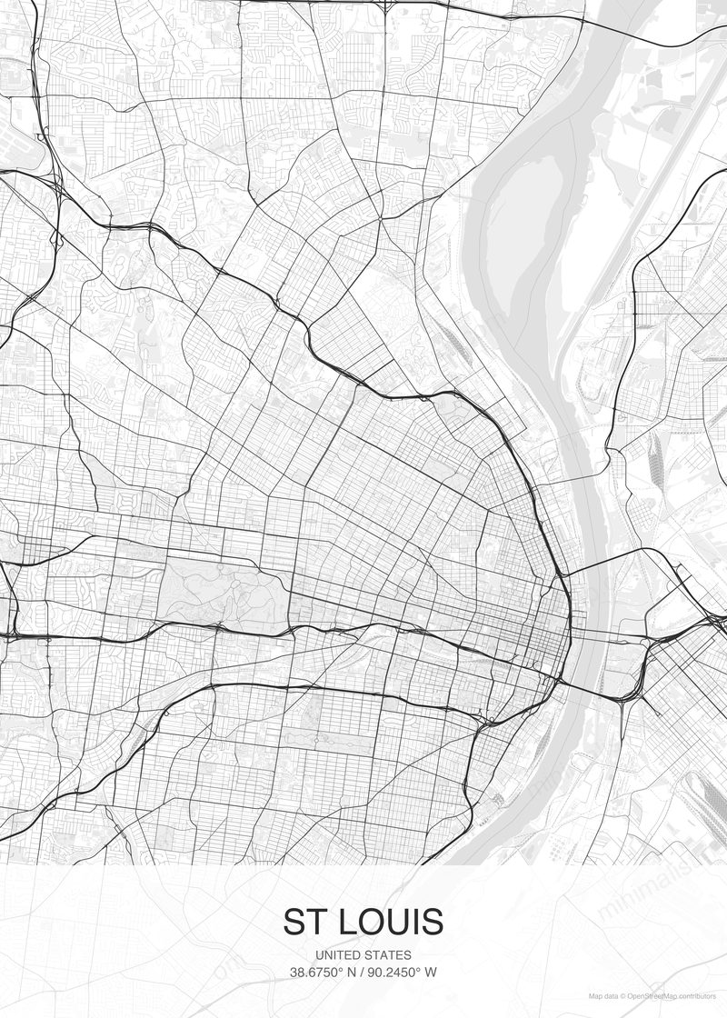 St Louis map poster classic style - minimalist black and white city map
