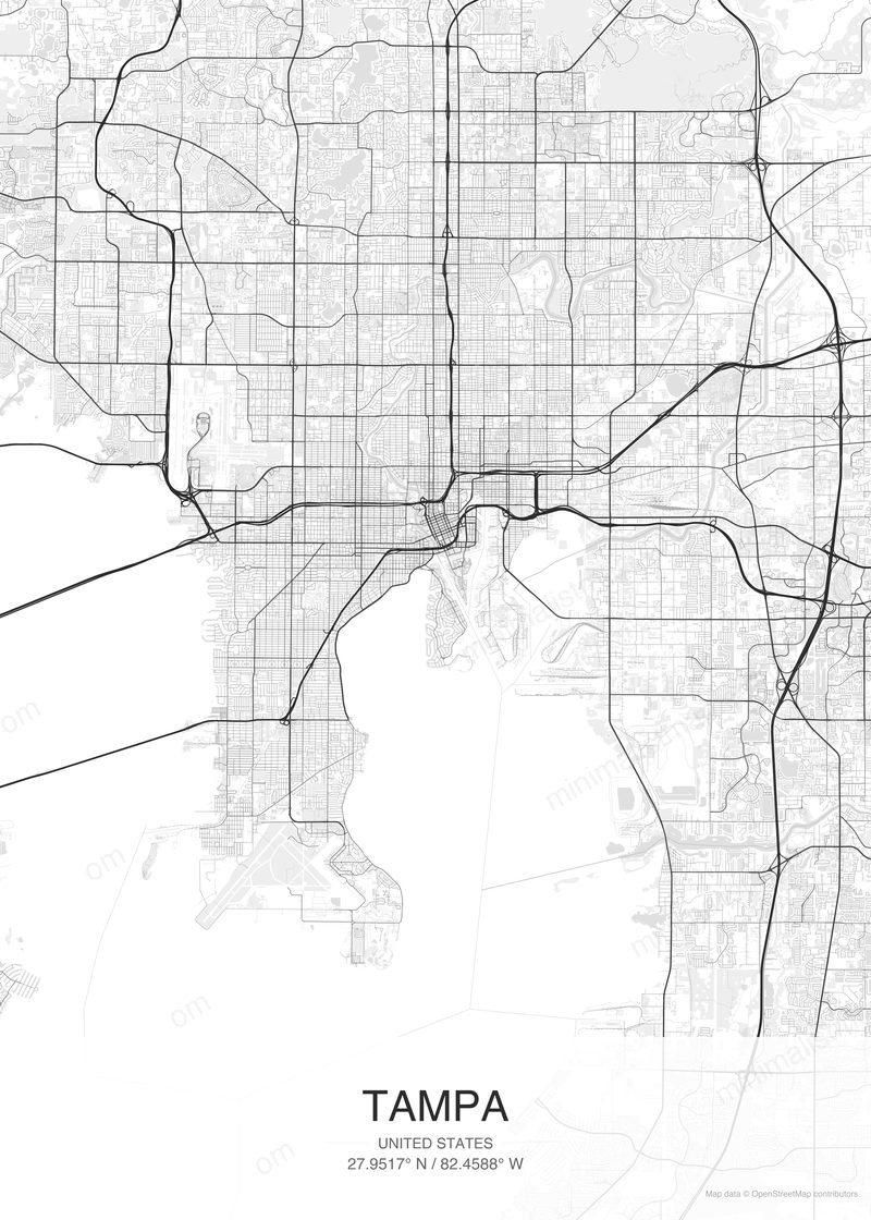 Tampa map poster classic style - minimalist black and white city map