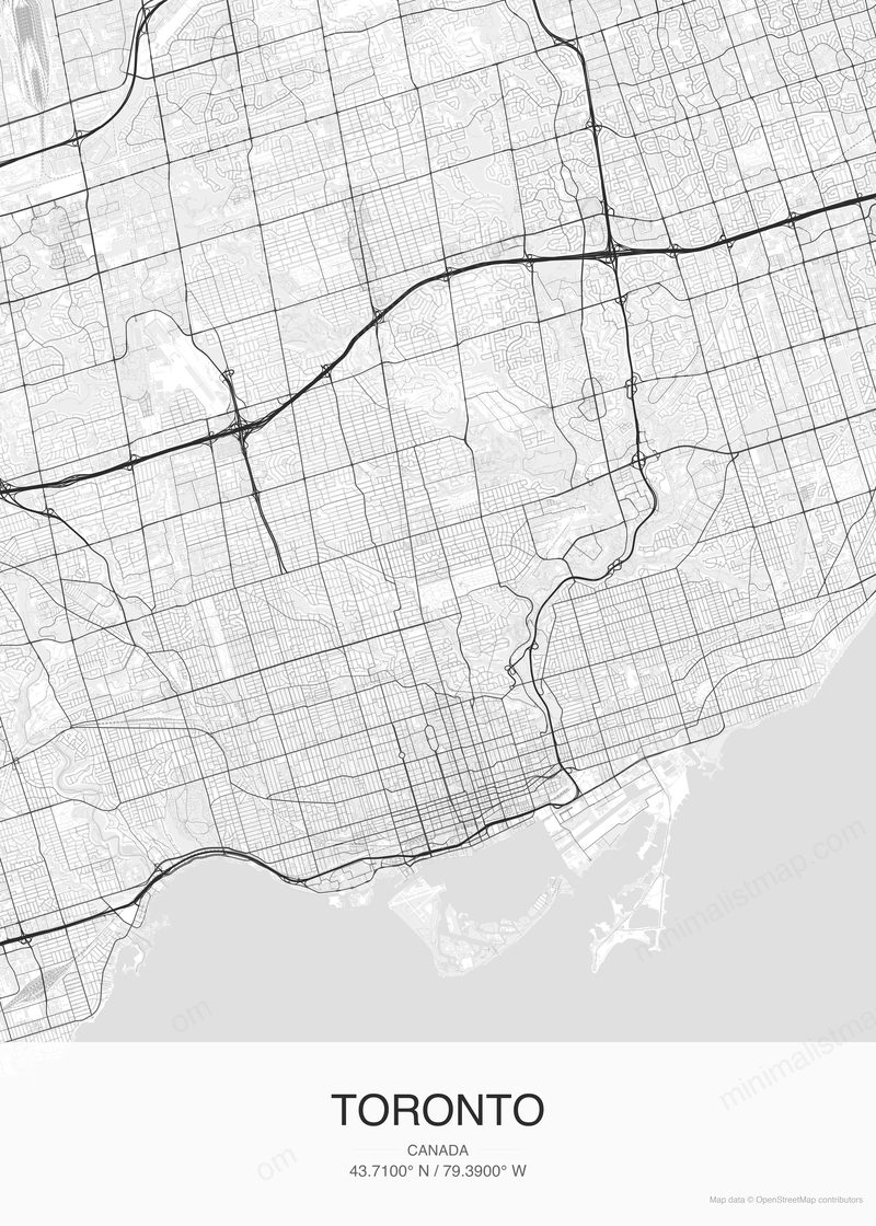 Toronto map poster classic style - minimalist black and white city map