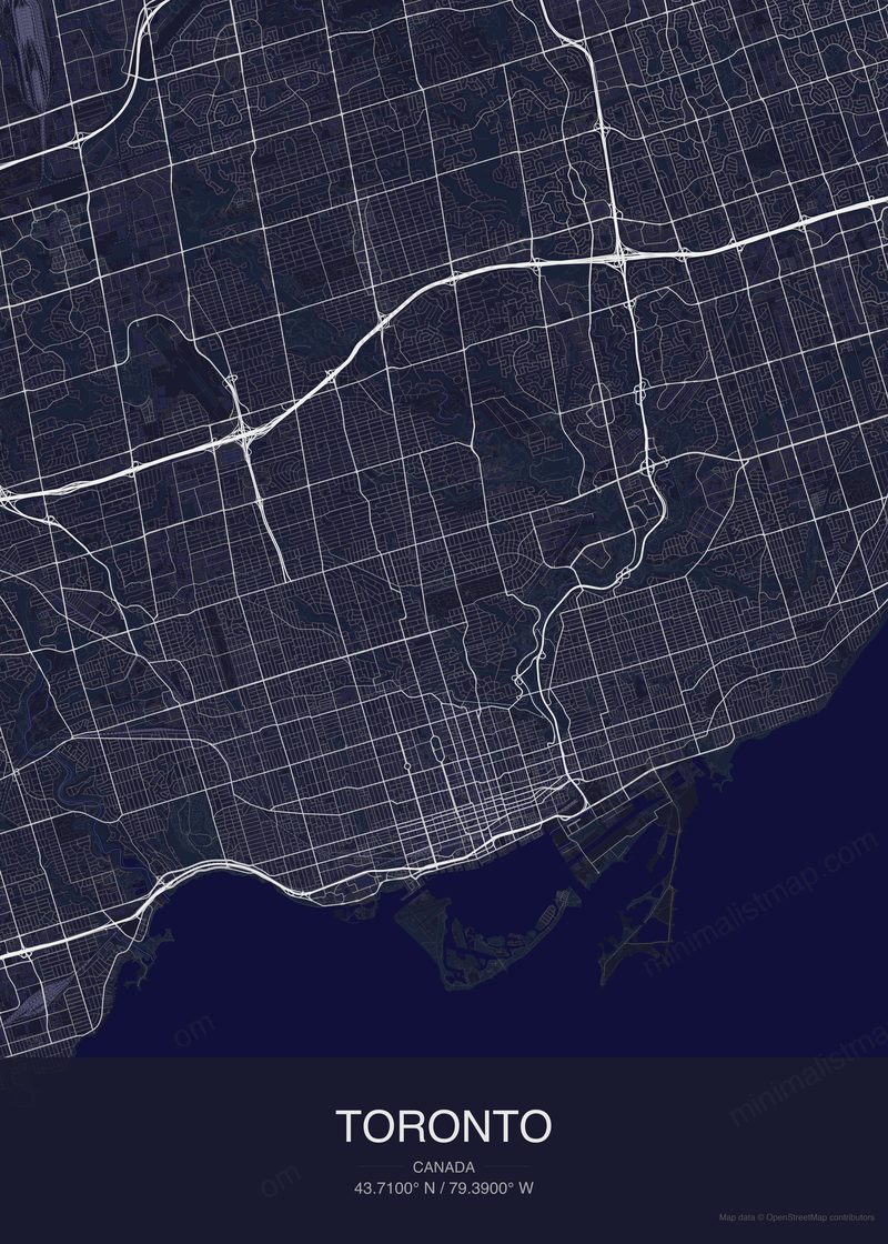 Toronto map poster dark style - minimalist navy city map