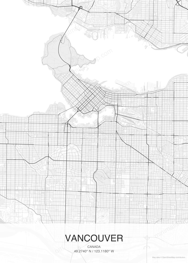 Vancouver map poster classic style - minimalist black and white city map