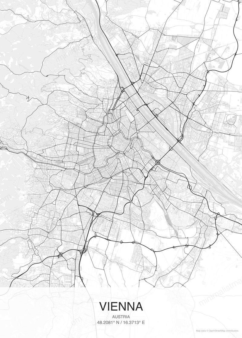 Vienna map poster classic style - minimalist black and white city map