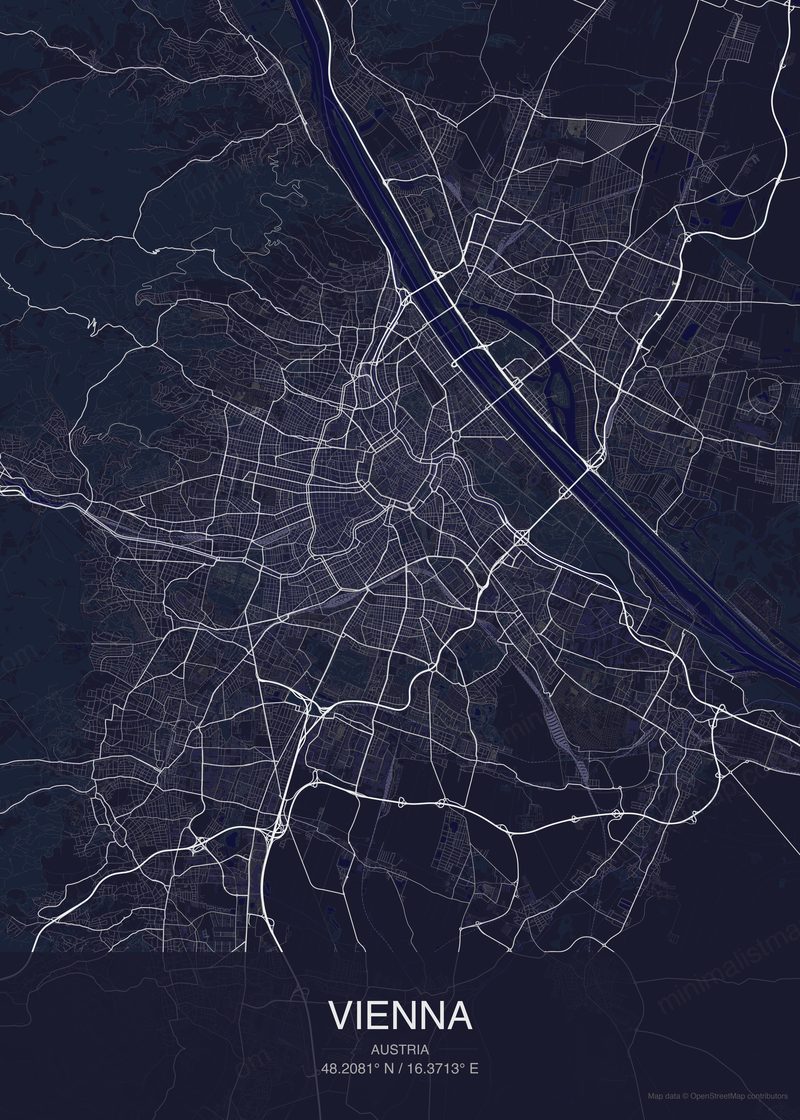 Vienna map poster dark style - minimalist navy city map
