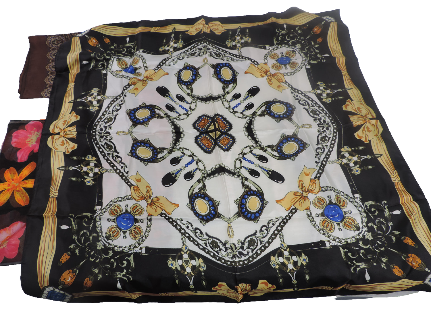 Bundle of 8 Vintage Women's Scarves Mixed Patterns Floral Paisley Jaguar Grey - image 3