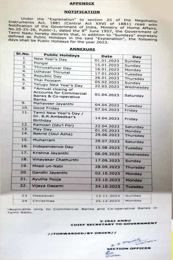 government holidays announced for 2023