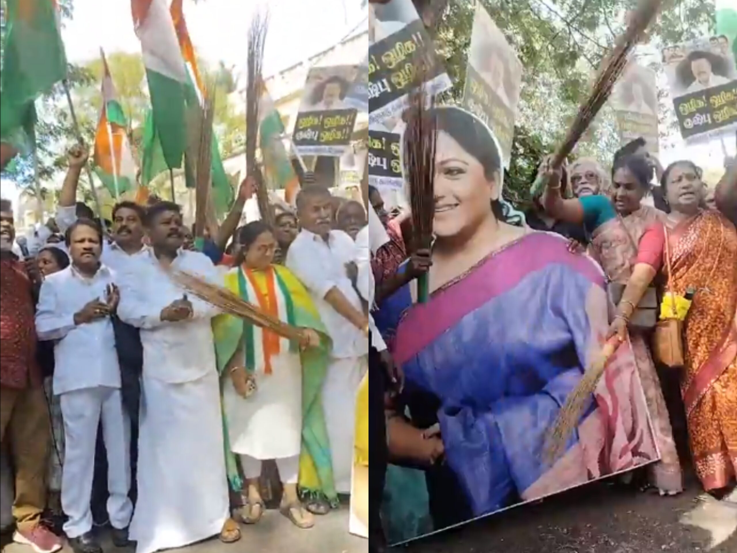 congress protest in-front of khushbu house