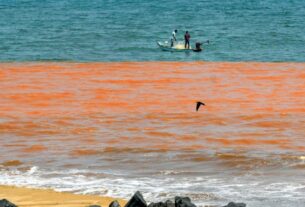 puducherry beach turns red