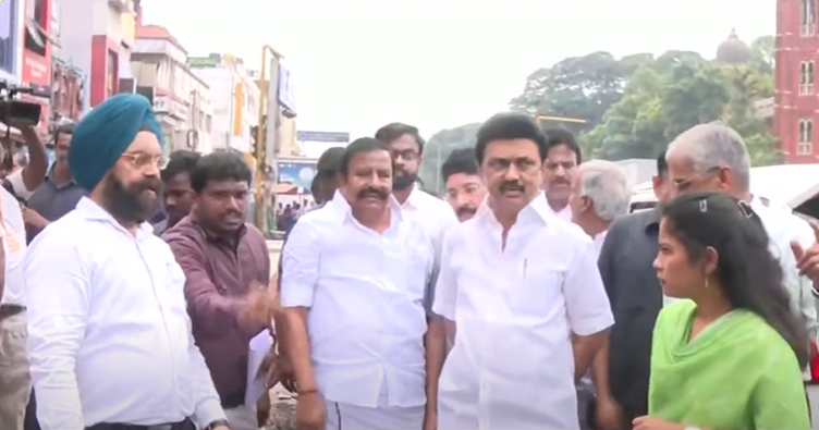 cm mk stalin inspects storm water drain projects