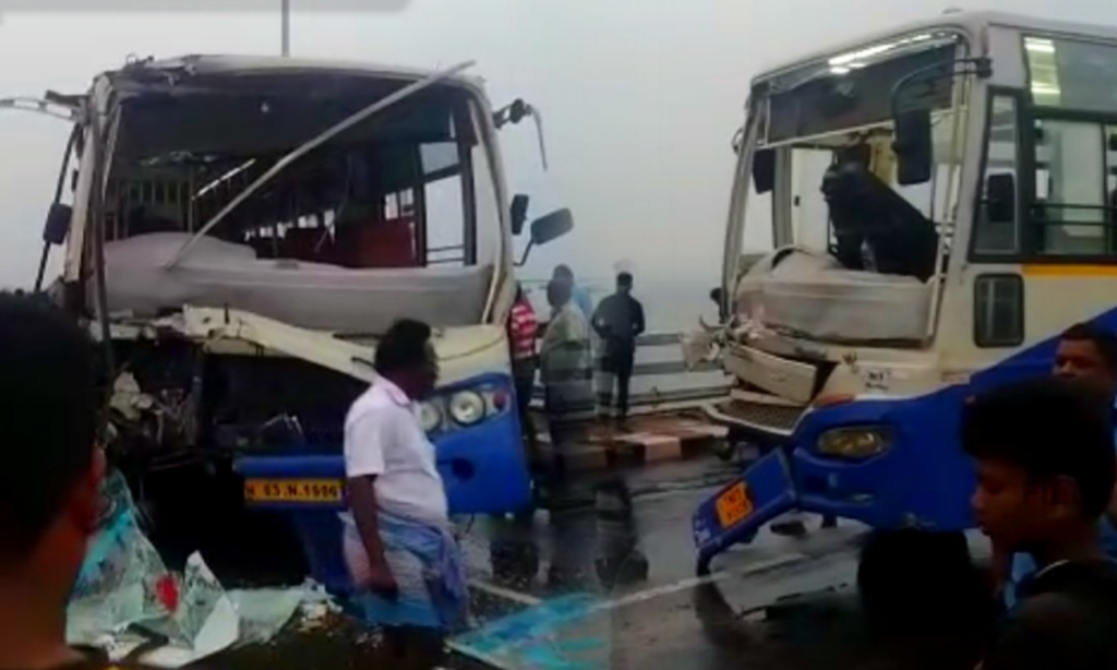 buses collide on pamban bridge