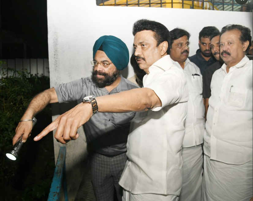 mk stalin visits chennai storm water stagnation