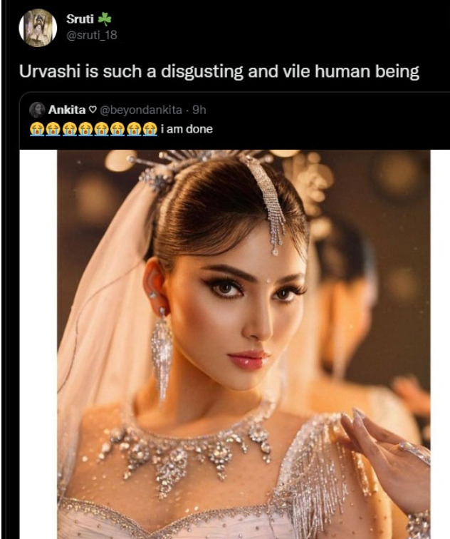 urvashi rautela cryptic post after rishabh pant accidents internet