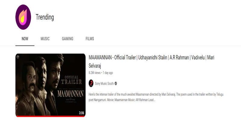 maamannan trailer in youtube trending