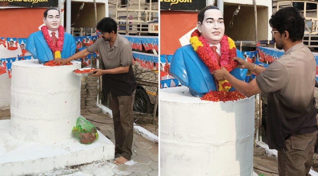 vijay tribute to roadside ambedkar statue