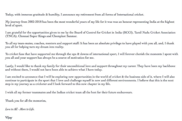 murali vijay announce his retirement in international cricket