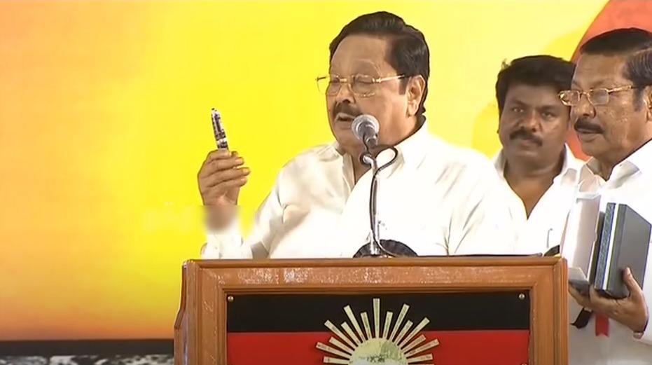 duraimurugan present montblanc pen gift to mk stalin