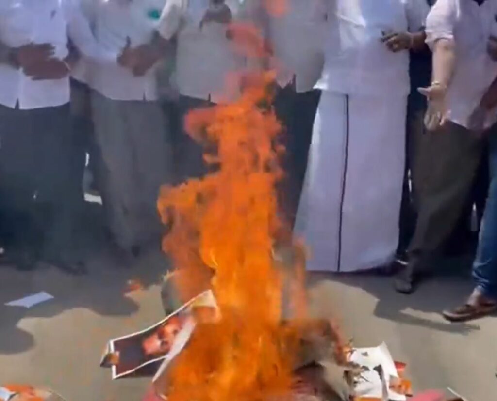 bjp president annamalai effigy burnt by dmk cadres