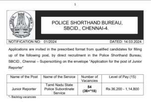 TN Police Junior Reporter Recruitment 2024