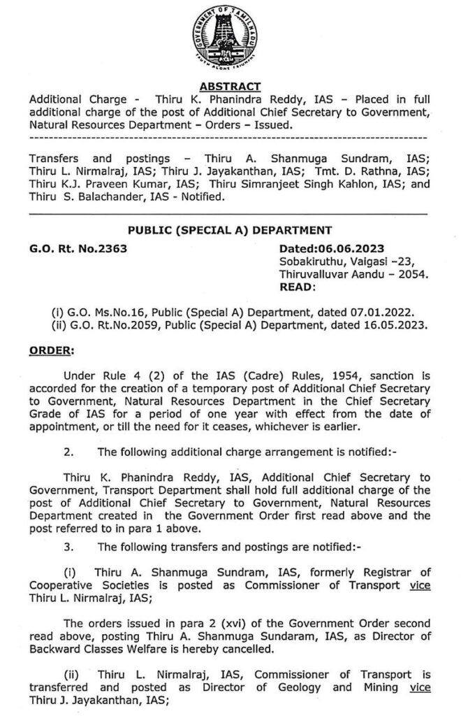 Transfer of 7 IAS Officers