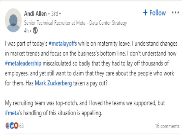 meta layoff a employee for take maternity leave
