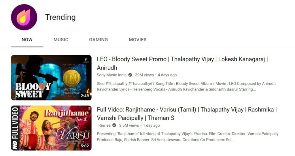 vijay videos placed top 10 trending in youtube