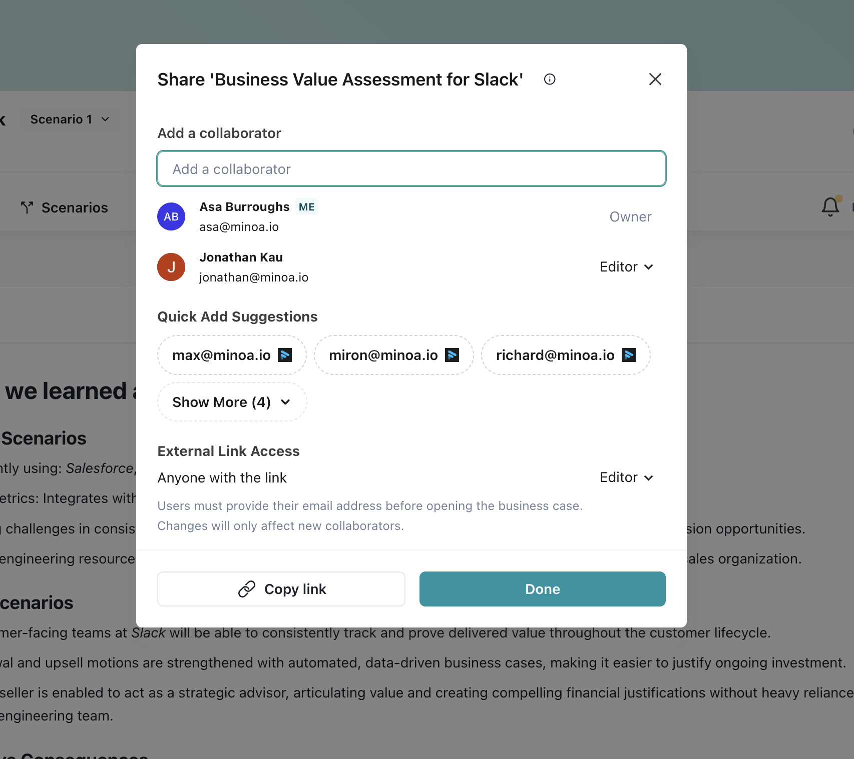 Building a basic business case - Minoa Documentation