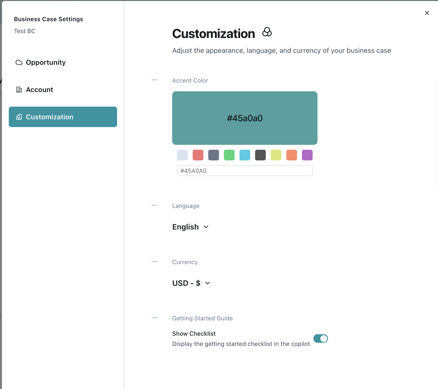 Business Case Settings - Minoa Documentation