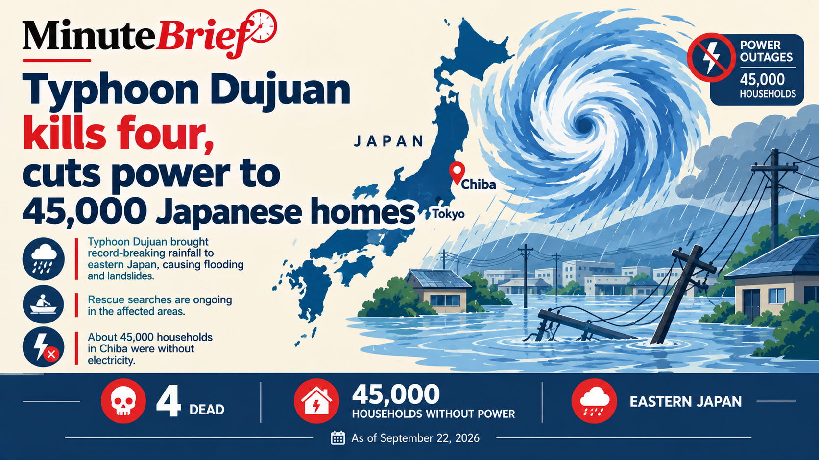 Typhoon Dujuan kills four, cuts power to 45,000 Japanese homes