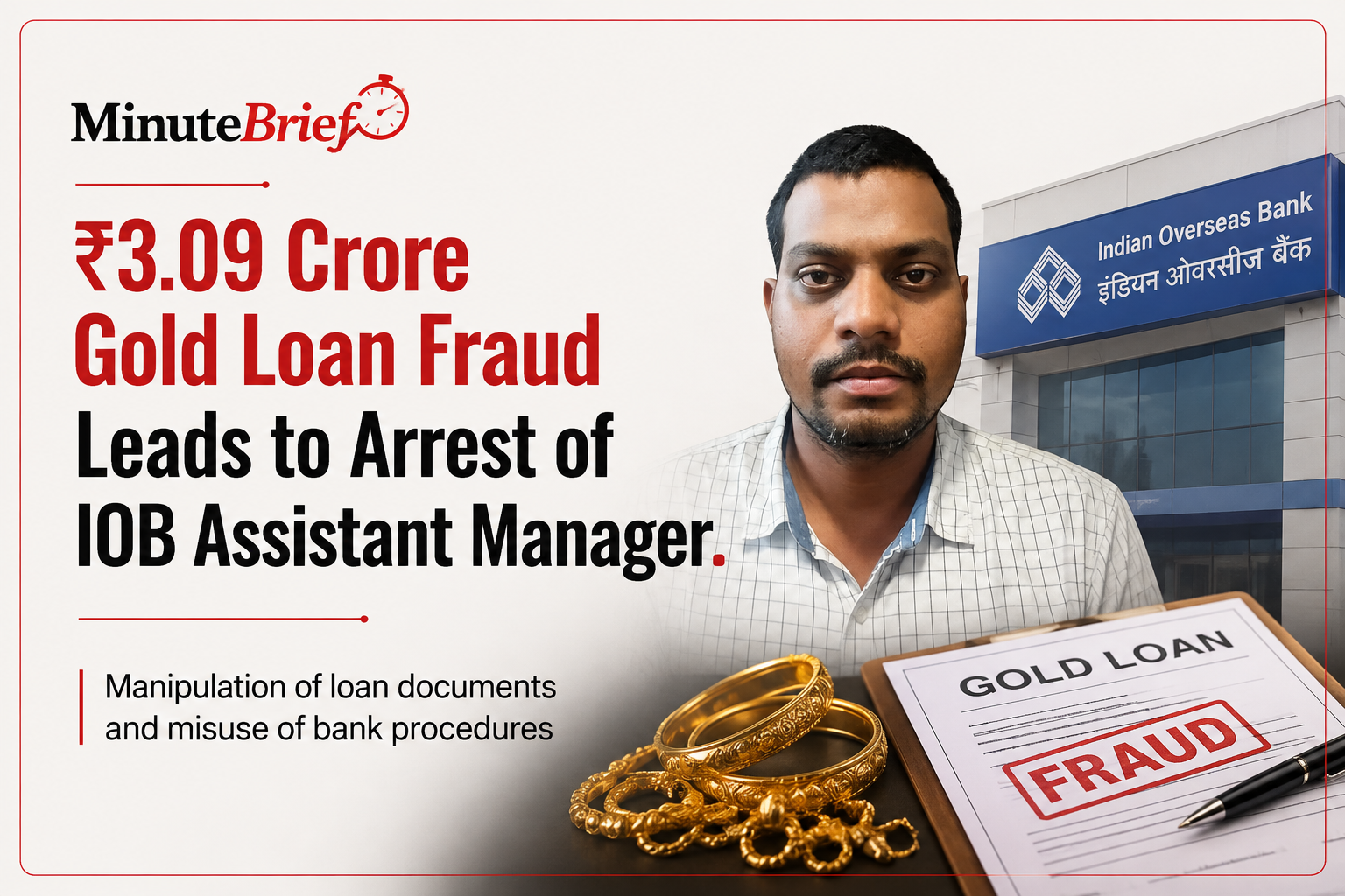₹3.09 Crore Gold Loan Fraud Leads to Arrest of IOB Assistant Manager