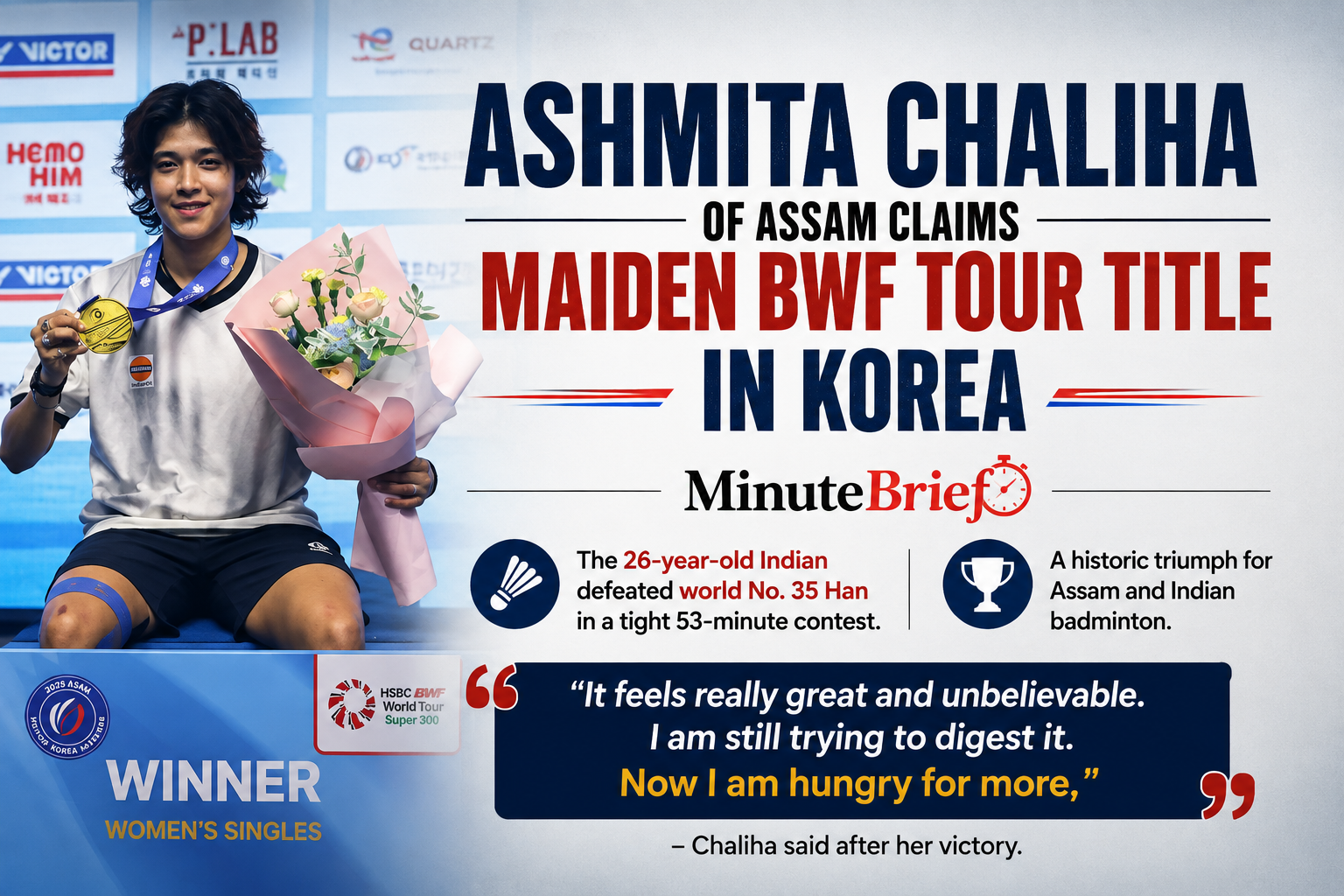 Ashmita Chaliha of Assam claims wins maiden BWF Tour title in Korea