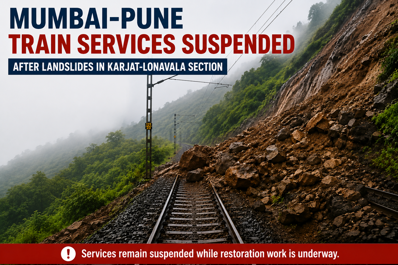 Mumbai-Pune train services suspended due to landslides in Karjat-Lonavala section