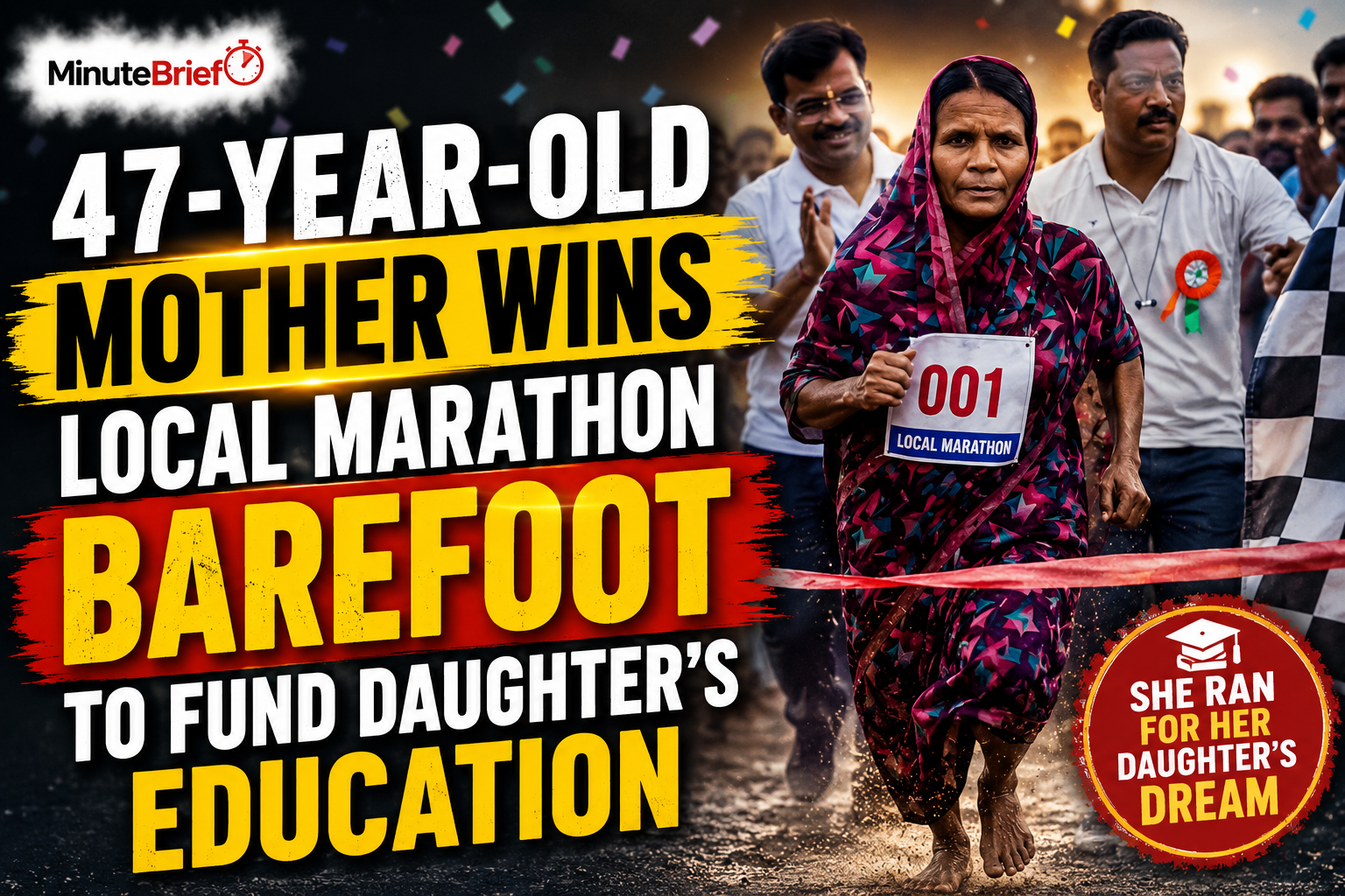 47-Year-Old Mother Wins Local Marathon Barefoot to Fund Daughter's Education