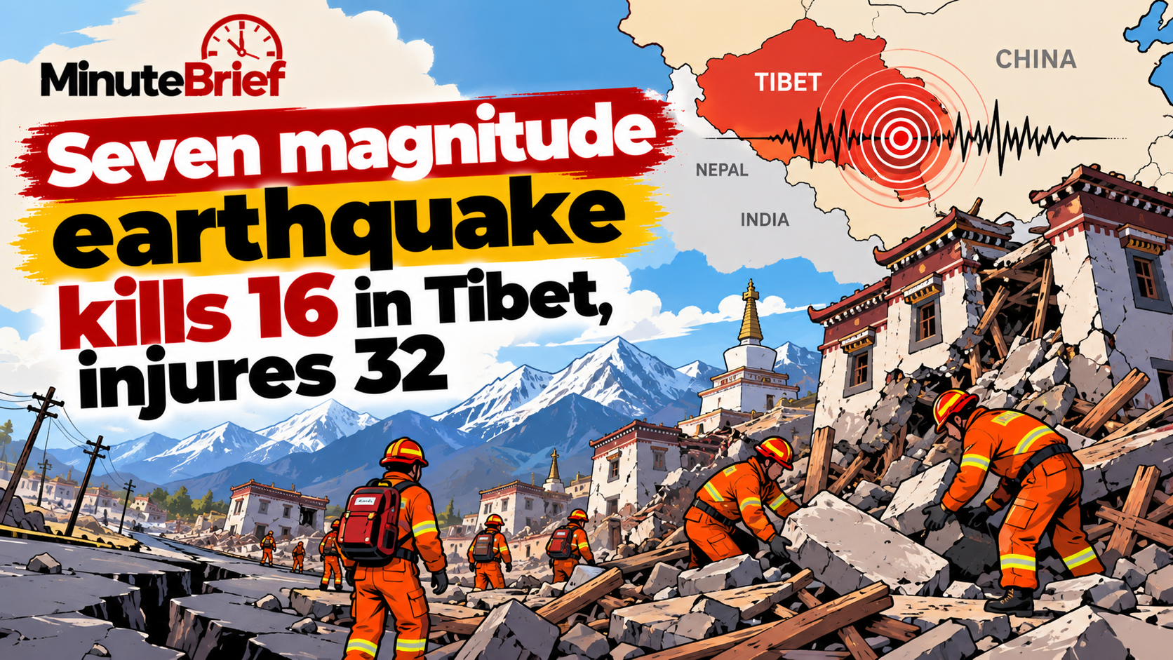 Seven magnitude earthquake kills 16 in Tibet, injures 32