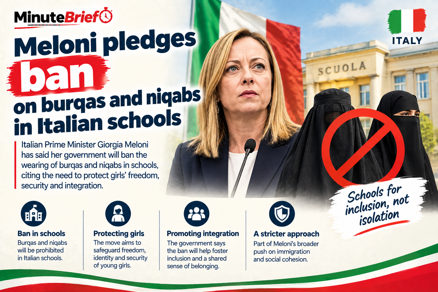 Meloni pledges ban on burqas and niqabs in Italian schools
