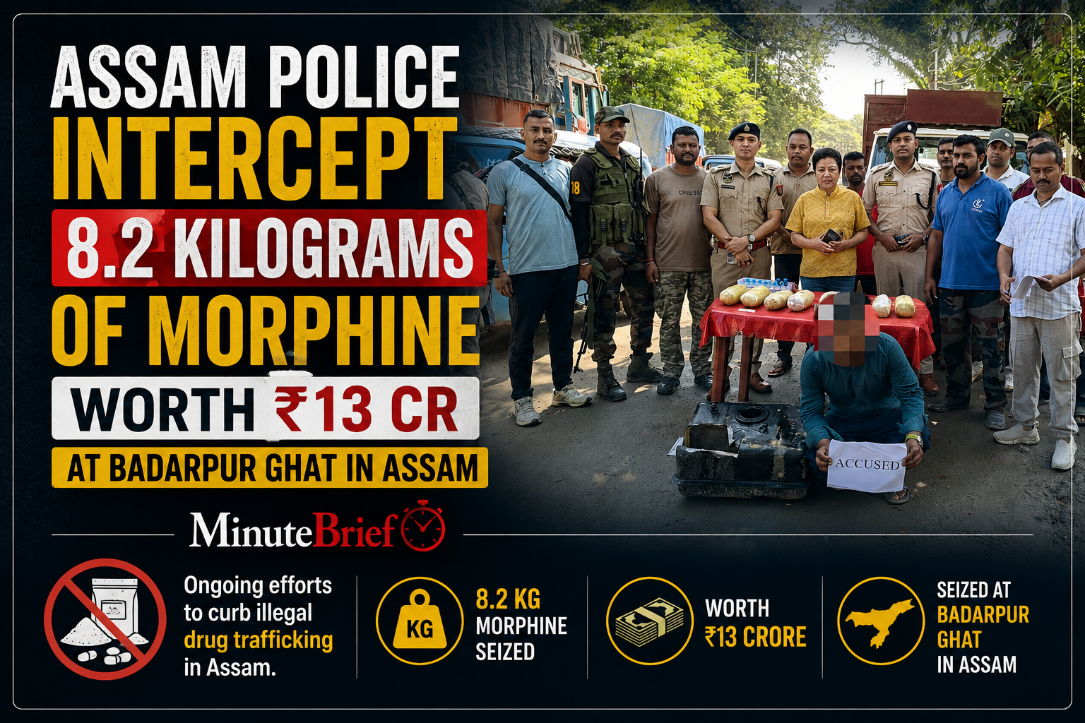 Assam Police Intercept 8.2 Kilograms of Morphine worth 13 Cr at Badarpur Ghat in Assam
