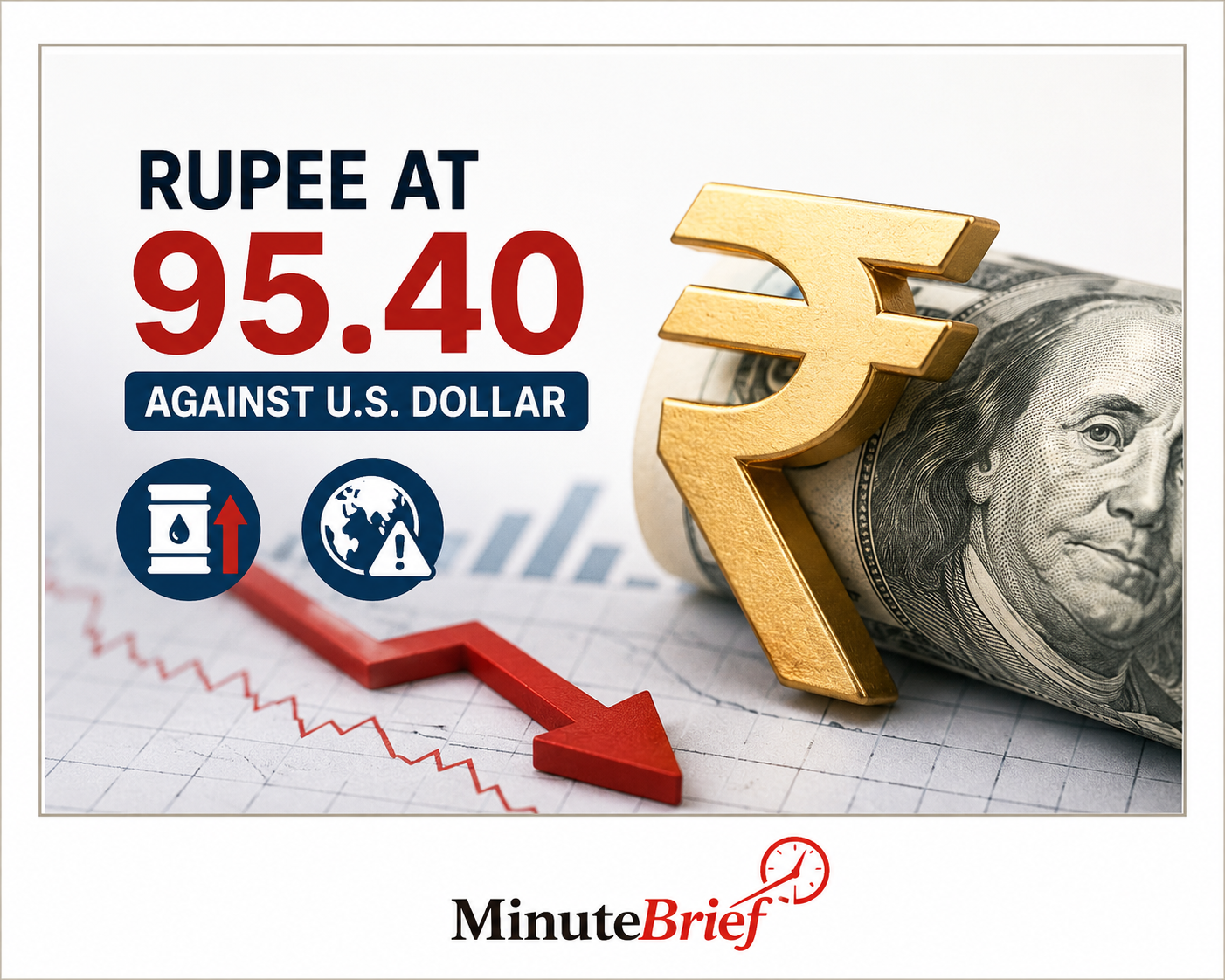 Indian Rupee Drops 7 Paise to 95.40 Amid US-Iran Tensions