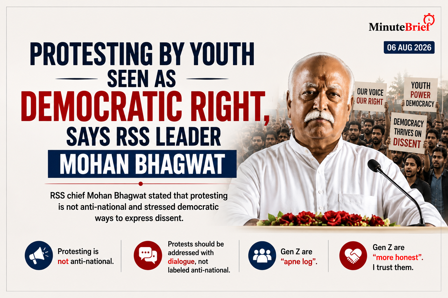Protesting by Youth Seen as Democratic Right, Says RSS Leader Mohan Bhagwat