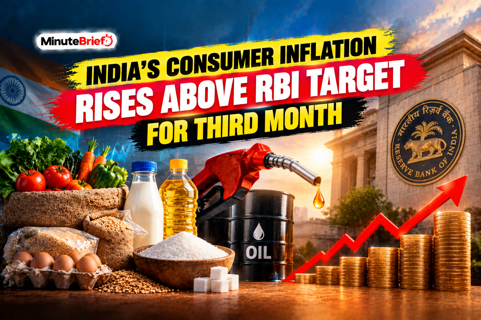 India’s Consumer Inflation Rises Above RBI Target for Third Month