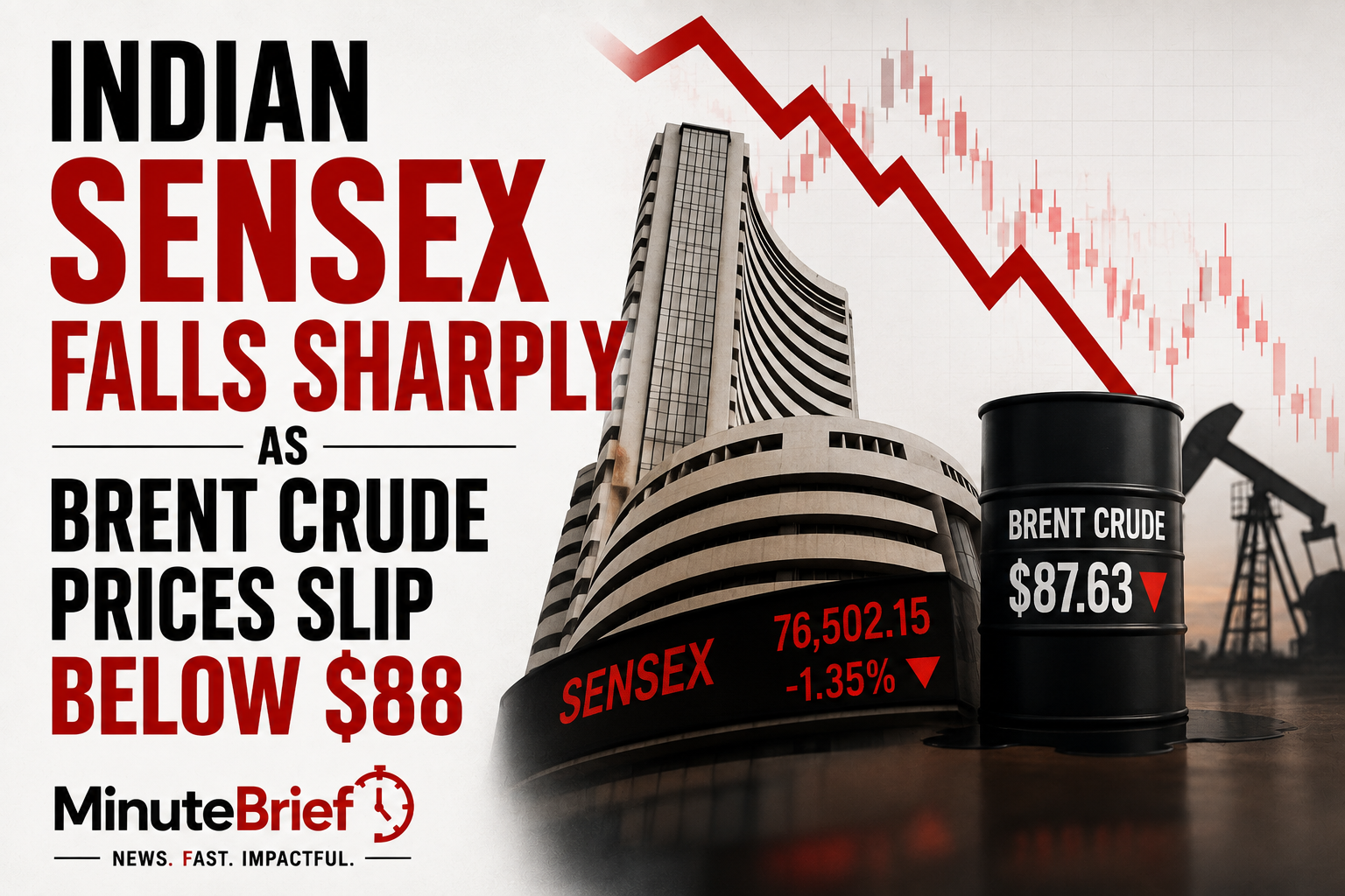 Indian Sensex Falls Sharply as Brent Crude Prices Slip Below $88