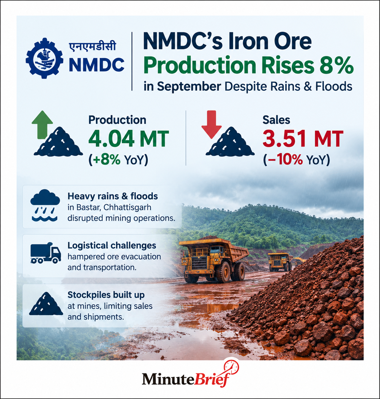 NMDC’s Iron Ore Output Rises 8% in September to 4.04 MT