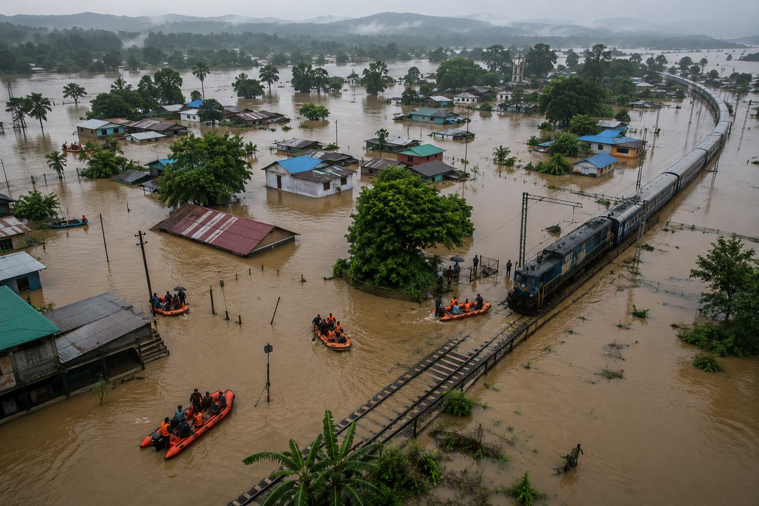 Flash floods from Nagaland hills ravage Upper Assam, disrupt rail connectivity and prompt rescue efforts