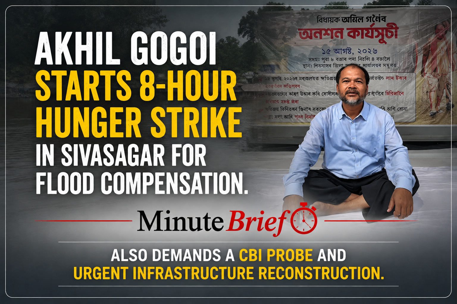 Akhil Gogoi starts 8-hour hunger strike in Sivasagar for flood compensation
