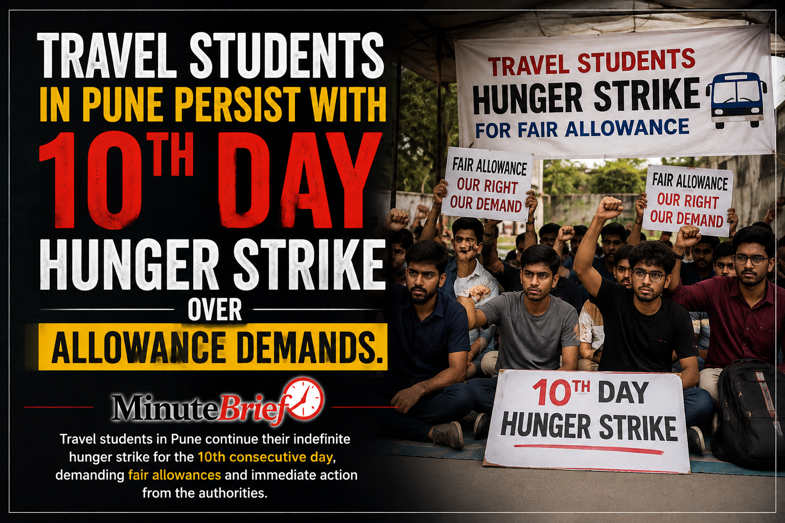 Tribal Students in Pune Sustain Hunger Strike on 10th Day to Demand Inflation-Indexed Allowances