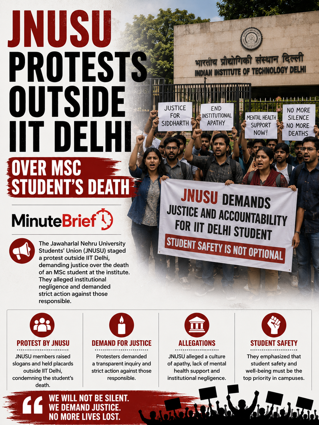 JNUSU protests outside IIT Delhi over MSc student's death